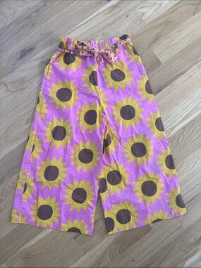 Mini Boden Pink Sunflower Print Wide Leg Pants